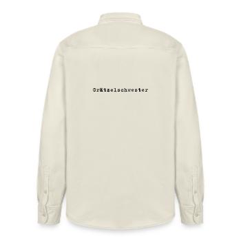 Grätzelschwester – Viennese dialect saying - Relaxed Fit Unisex Organic Shirt by Stanley/Stella - soft Ecru - Back - AI Model Male 178 light (178cm)