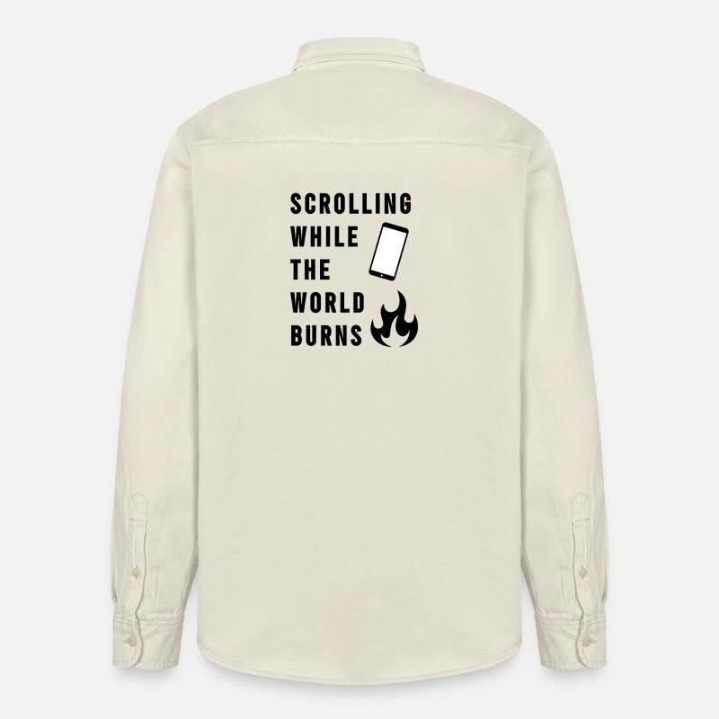 Scrolling While The World Burns - Chemise unisexe coupe décontractée bio Stanley/Stella - écru doux