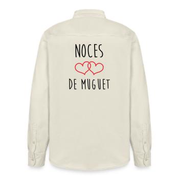 Noces de Muguet 13 ans de mariage - Chemise unisexe coupe décontractée bio Stanley/Stella - écru doux - Dos - AI Model Male 178 light (178cm)