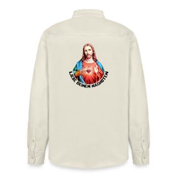 Aime ton prochain Jésus Bénédiction de la main gauche - Chemise unisexe coupe décontractée bio Stanley/Stella - écru doux - Dos - AI Model Male 178 light (178cm)