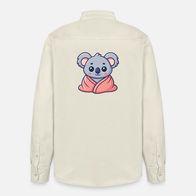 Koala kawaii enveloppé dans drap rose - Chemise unisexe coupe décontractée bio Stanley/Stella - écru doux