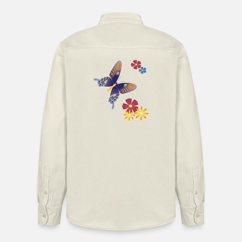 Papillon avec des fleurs - Chemise unisexe coupe décontractée bio Stanley/Stella - écru doux