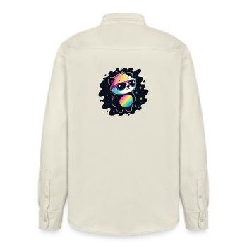 Panda Rainbow Galaxy Cool Glasses - Relaxed Fit Unisex Organic Shirt by Stanley/Stella - soft Ecru - Back - AI Model Male 178 light (178cm)