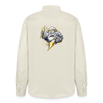 God of Thunder Lightning Cloud Thunderstorm Comic Motif - Relaxed Fit Unisex Organic Shirt by Stanley/Stella - soft Ecru - Back - AI Model Male 178 light (178cm)