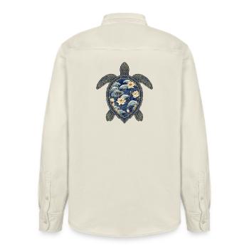 Turtle Porcelain Pattern - Lotus & Waves - Relaxed Fit Unisex Organic Shirt by Stanley/Stella - soft Ecru - Back - AI Model Male 178 light (178cm)