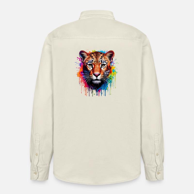 Leopard Farbexplosion Aquarell - Relaxed Fit Unisex Organic Hemd von Stanley/Stella - Natur