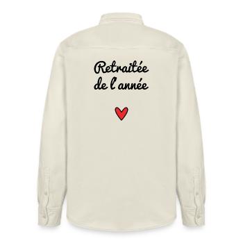 RETRAITEE. RETRAITE. RETRAITEE. RETRAITE - Chemise unisexe coupe décontractée bio Stanley/Stella - écru doux - Dos - AI Model Male 178 light (178cm)