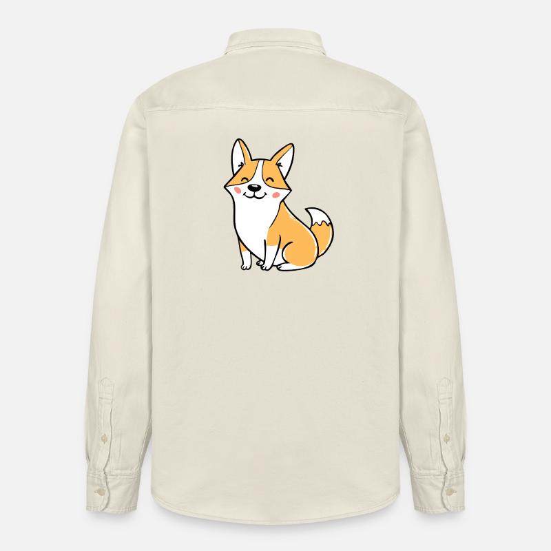 Fröhlicher Corgi (Comic) - Relaxed Fit Unisex Organic Hemd von Stanley/Stella - Natur