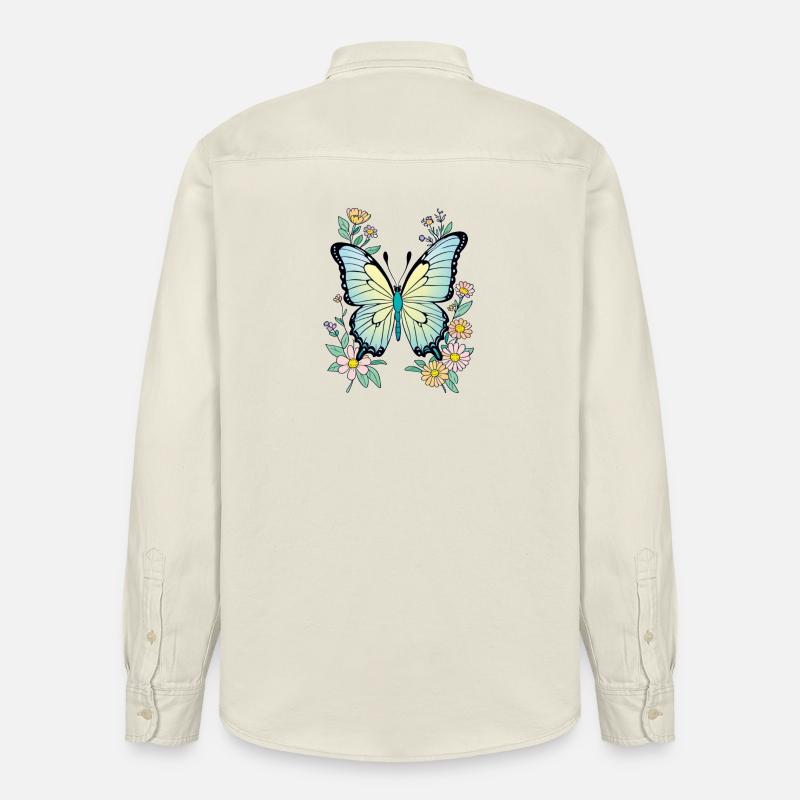 Papillon Bleu Avec Fleurs, Papillon - Chemise unisexe coupe décontractée bio Stanley/Stella - écru doux