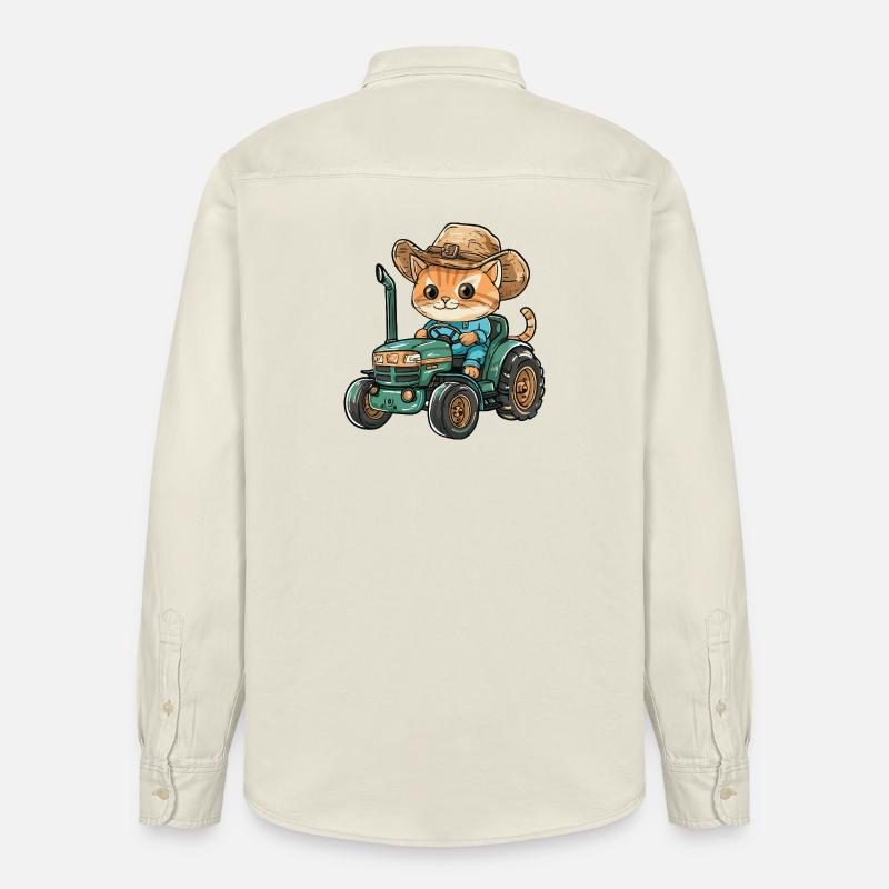 Katze Traktor Farmer - Relaxed Fit Unisex Organic Hemd von Stanley/Stella - Natur