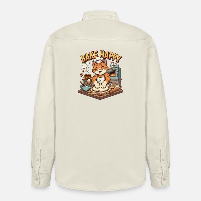 Backfreude Katze Bäckt Cookies - Relaxed Fit Unisex Organic Hemd von Stanley/Stella - Natur
