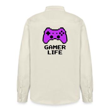 Knalliger Gamer Life Controller - Relaxed Fit Unisex Organic Hemd von Stanley/Stella - Natur - Hinten - AI Model Male 178 light (178cm)