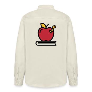 Apple Book Worm Elementary School - Relaxed Fit Unisex Organic Shirt by Stanley/Stella - soft Ecru - Back - AI Model Male 178 light (178cm)