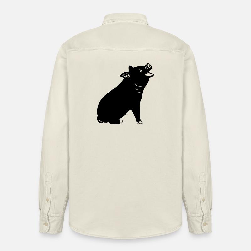 Logo de cochon joyeux Image d’ombre - Chemise unisexe coupe décontractée bio Stanley/Stella - écru doux