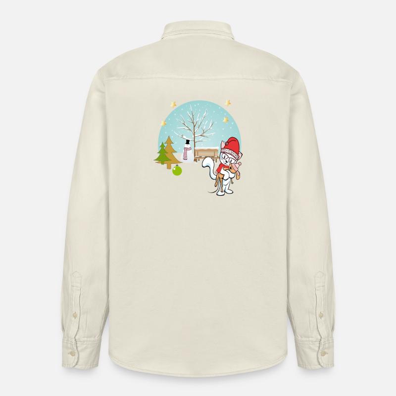  Katze mit Teddy im Winter - Relaxed Fit Unisex Organic Hemd von Stanley/Stella - Natur