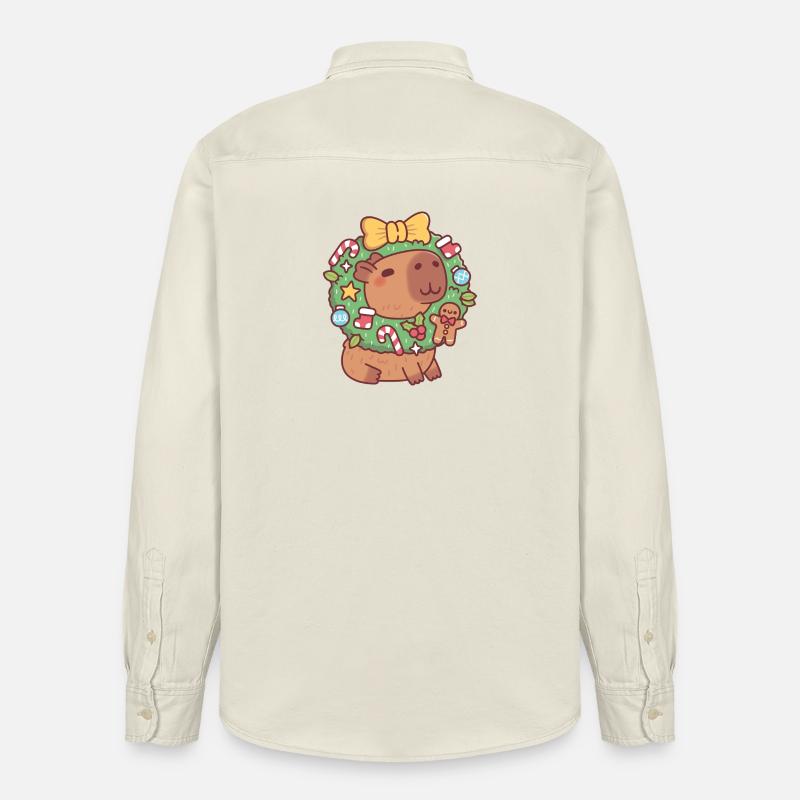 Süßes Capybara mit Weihnachtskranz Lustig - Relaxed Fit Unisex Organic Hemd von Stanley/Stella - Natur