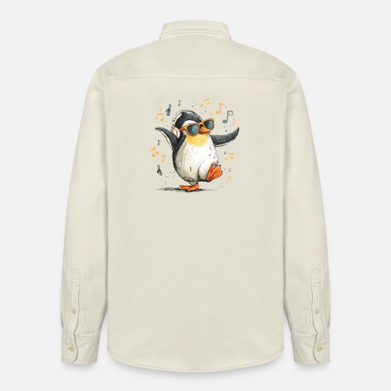 DJ Penguin avec casque - Chemise unisexe coupe décontractée bio Stanley/Stella - écru doux