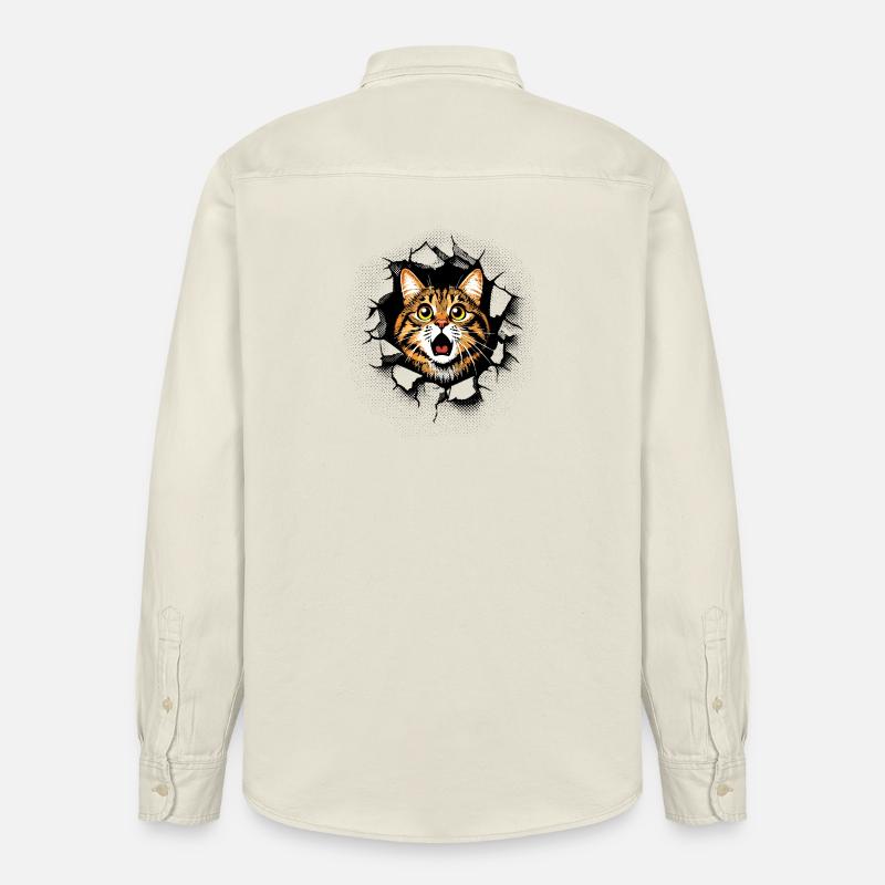 Katze Kopf Mauer Loch Risse Durchbruch - Relaxed Fit Unisex Organic Hemd von Stanley/Stella - Natur