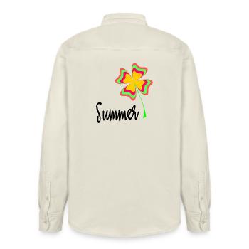 FEIERTAG. FROHE FEIERTAGE. GELIEBTE. MEISTER. LEHRER - Relaxed Fit Unisex Organic Hemd von Stanley/Stella - Natur - Hinten - AI Model Male 178 light (178cm)