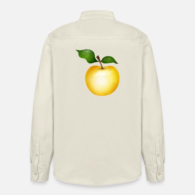 Pomme dorée avec illustration de feuilles vertes - Chemise unisexe coupe décontractée bio Stanley/Stella - écru doux