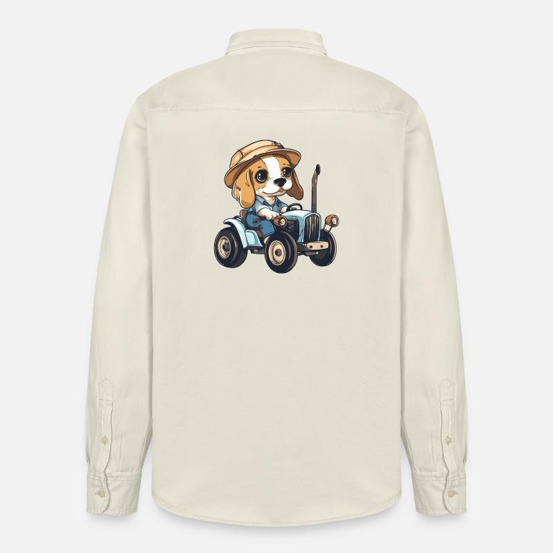 Beagle Hunde Traktor Farmer - Relaxed Fit Unisex Organic Hemd von Stanley/Stella - Natur
