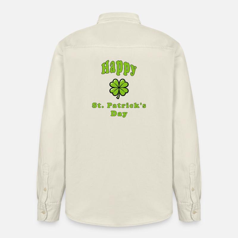 Bonne Saint-Patrick - Trèfle vert - Chemise unisexe coupe décontractée bio Stanley/Stella - écru doux