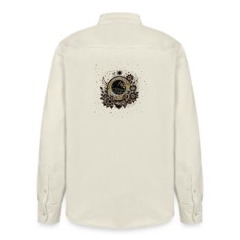 Edle Blumen in goldenen und schwarzen Farben. - Relaxed Fit Unisex Organic Hemd von Stanley/Stella - Natur - Hinten - AI Model Male 178 light (178cm)