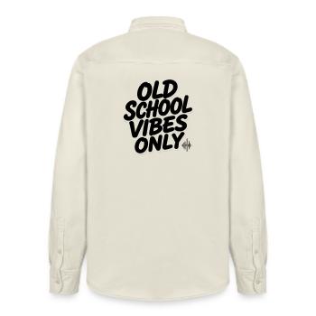 OLD SCHOOL VIBES only - Relaxed Fit Unisex Organic Shirt by Stanley/Stella - soft Ecru - Back - AI Model Male 178 light (178cm)