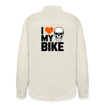 I Love My Bike Epic Biker Skull Passion Ride - Relaxed Fit Unisex Organic Hemd von Stanley/Stella - Natur - Hinten - AI Model Male 178 light (178cm)