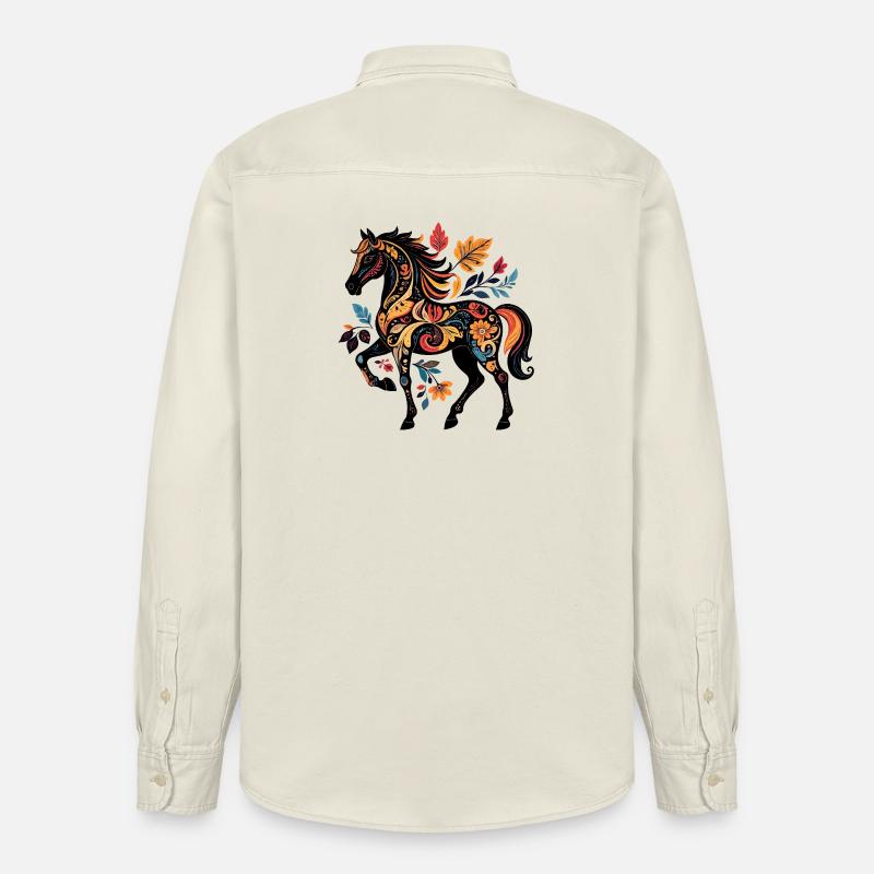 Ornamentpferd mit Blättermustern - Relaxed Fit Unisex Organic Hemd von Stanley/Stella - Natur