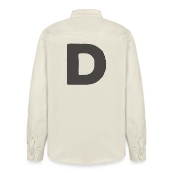 Minimal Letter D Bold Monogram Typography - Relaxed Fit Unisex Organic Shirt by Stanley/Stella - soft Ecru - Back - AI Model Male 178 light (178cm)