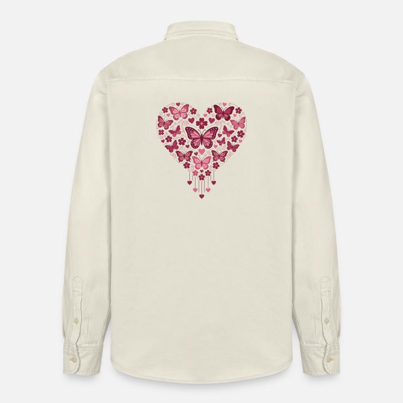 Coeur papillon floraison rose - Chemise unisexe coupe décontractée bio Stanley/Stella - écru doux