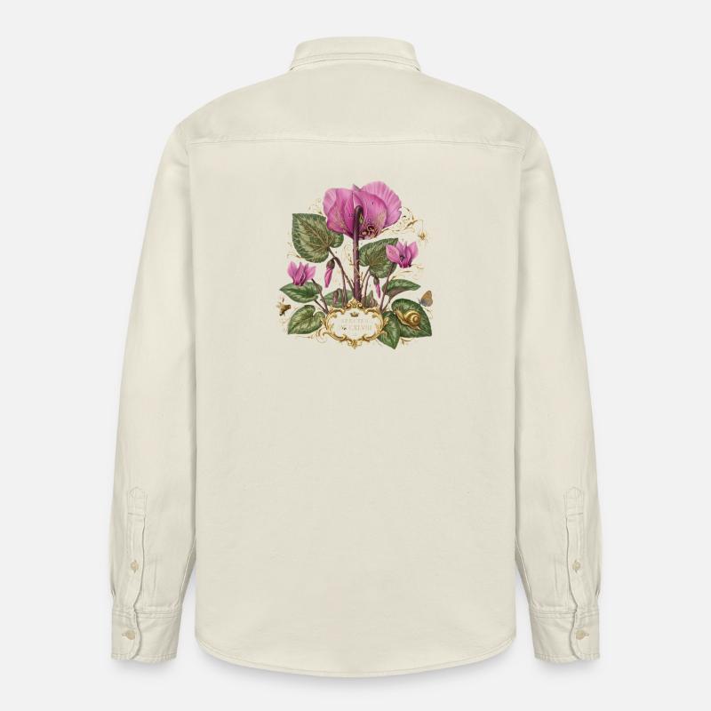 Fleurs roses Fleurs botaniques Violettes alpines - Chemise unisexe coupe décontractée bio Stanley/Stella - écru doux