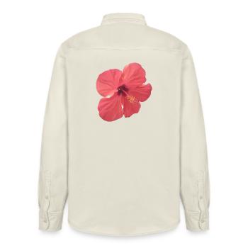 Floraison des pétales de corail d’hibiscus - Chemise unisexe coupe décontractée bio Stanley/Stella - écru doux - Dos - AI Model Male 178 light (178cm)