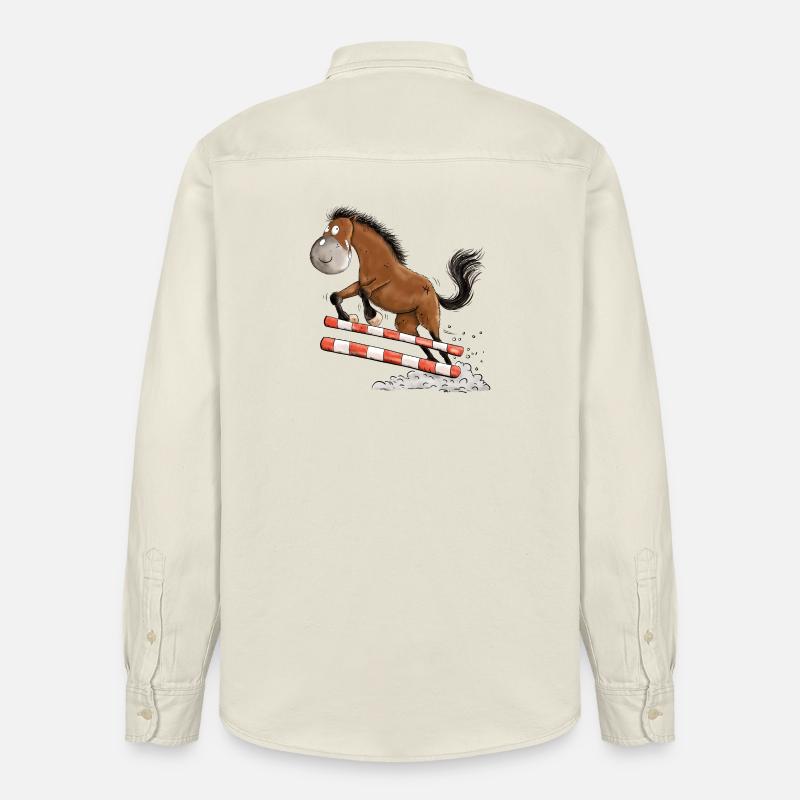 Witziges Springpferd Springreiten Tunier Pferd - Relaxed Fit Unisex Organic Hemd von Stanley/Stella - Natur