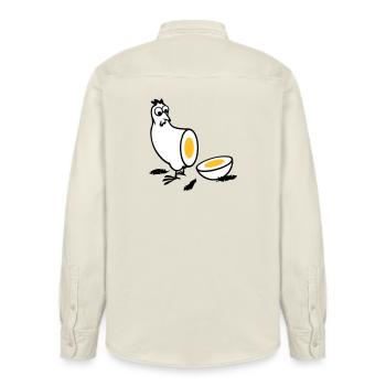 Huhn oder Ei - Relaxed Fit Unisex Organic Hemd von Stanley/Stella - Natur - Hinten - AI Model Male 178 light (178cm)
