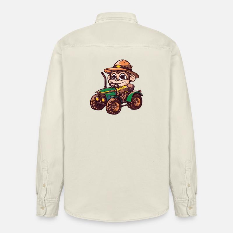 Affe Traktor Farmer - Relaxed Fit Unisex Organic Hemd von Stanley/Stella - Natur