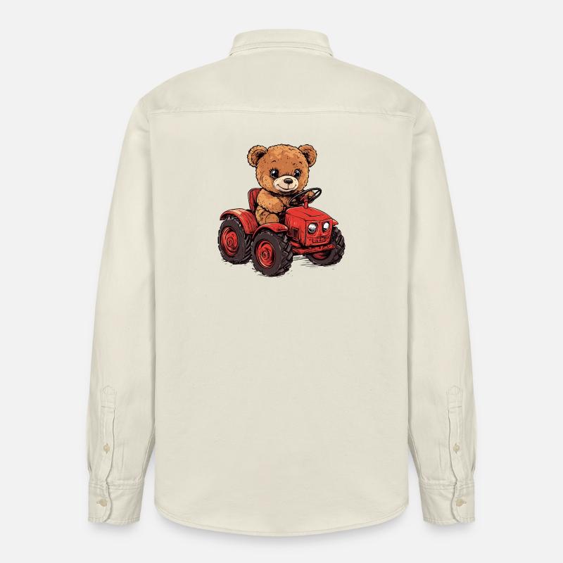 Teddybär auf rotem Traktor - Relaxed Fit Unisex Organic Hemd von Stanley/Stella - Natur
