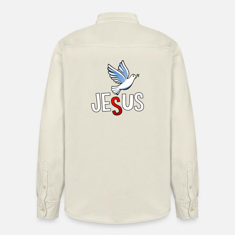 Due- og JESUS-bogstaver - Stanley/Stella unisex skjorte afslappet pasform økologisk - blød ecru