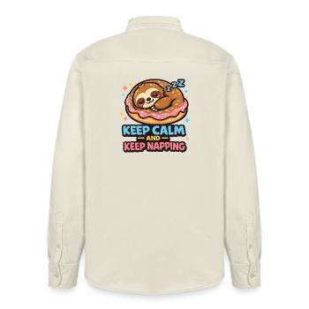 Donut-Schlafsloth Illustration - Relaxed Fit Unisex Organic Hemd von Stanley/Stella - Natur - Hinten - AI Model Male 178 light (178cm)