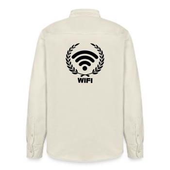 Wifi in laurel wreath - Relaxed Fit Unisex Organic Shirt by Stanley/Stella - soft Ecru - Back - AI Model Male 178 light (178cm)