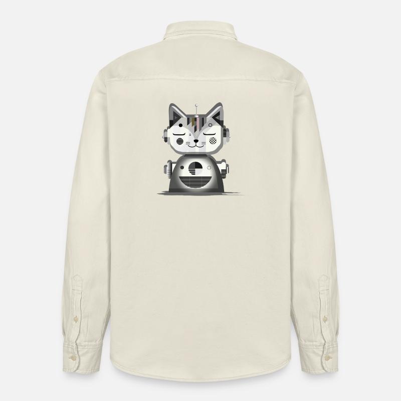 Chat robot géométrique - Illustration créative - Chemise unisexe coupe décontractée bio Stanley/Stella - écru doux