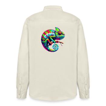 Chameleon - Relaxed Fit Unisex Organic Shirt by Stanley/Stella - soft Ecru - Back - AI Model Male 178 light (178cm)