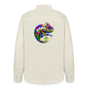 Chameleon - Relaxed Fit Unisex Organic Shirt by Stanley/Stella - soft Ecru - Back - AI Model Male 178 light (178cm)