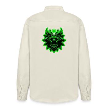 Mystic Deer: Geometric Nature Guardian - Relaxed Fit Unisex Organic Shirt by Stanley/Stella - soft Ecru - Back - AI Model Male 178 light (178cm)
