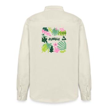 Jungle Tropical Leaves Pattern Nature Design - Relaxed Fit Unisex Organic Hemd von Stanley/Stella - Natur - Hinten - AI Model Male 178 light (178cm)