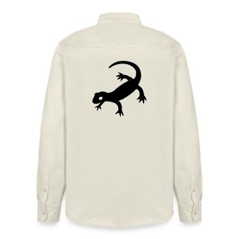 Salamander 2023 - Relaxed Fit Unisex Organic Shirt by Stanley/Stella - soft Ecru - Back - AI Model Male 178 light (178cm)