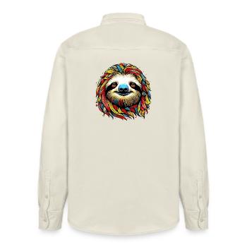Sloth - Relaxed Fit Unisex Organic Shirt by Stanley/Stella - soft Ecru - Back - AI Model Male 178 light (178cm)