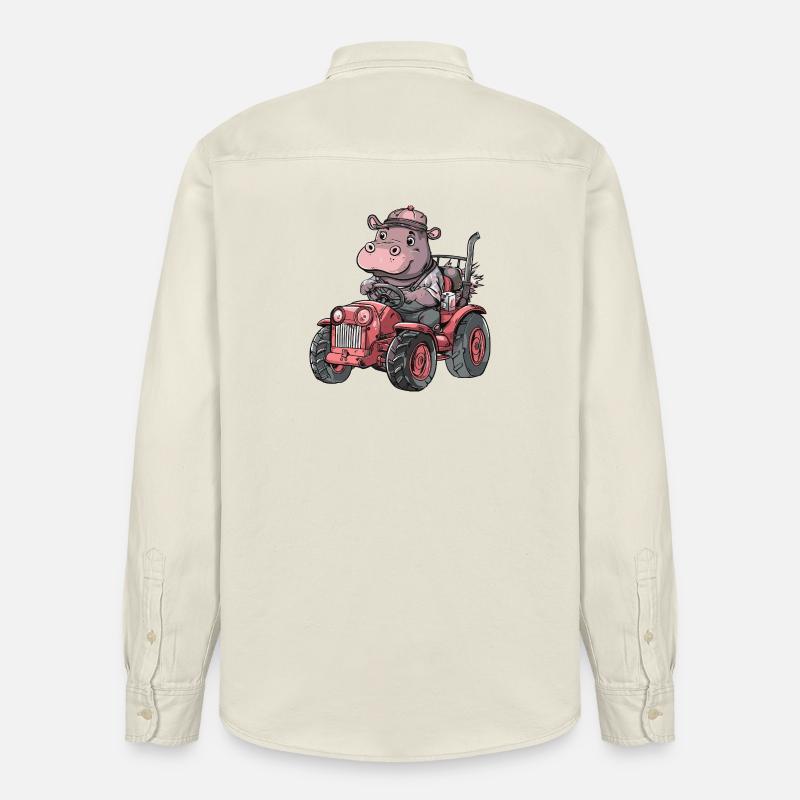 Nilpferd Traktor Farmer - Relaxed Fit Unisex Organic Hemd von Stanley/Stella - Natur