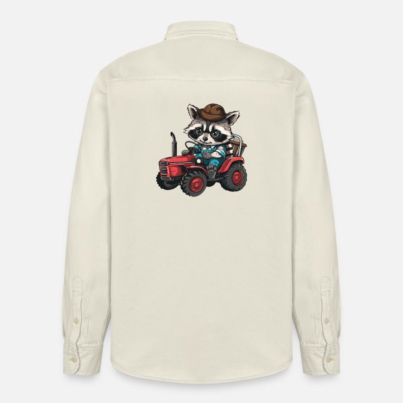 Waschbär Traktor Farmer - Relaxed Fit Unisex Organic Hemd von Stanley/Stella - Natur